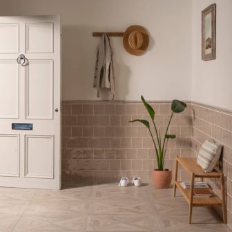 Thatch Metropolitan Rail Moulding (above) Thatch Metropolitan Field Tile (below) Parquet Cross Nordic (floor)