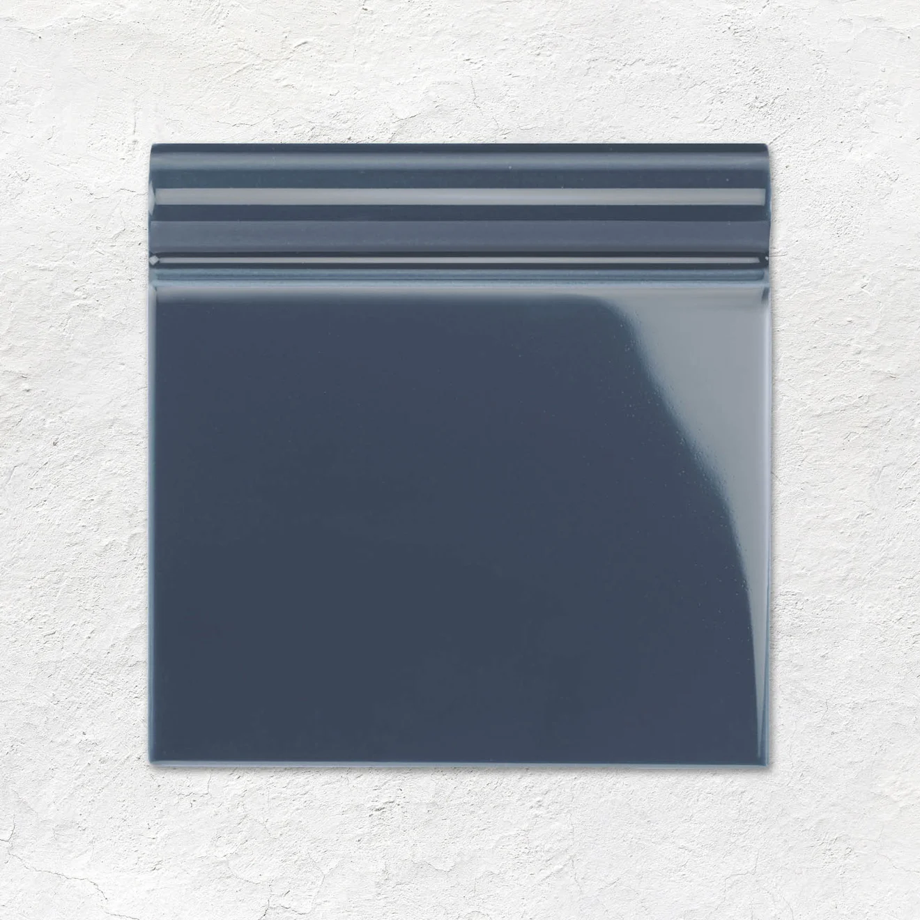 Ascot Blue Albert Dado, Lafleur Border on Ascot Blue, Lafleur on Ascot Blue and Ascot Blue Astragal Dado (above) Ascot Blue Half Tile (middle) Ascot blue Skirting Tile (below)