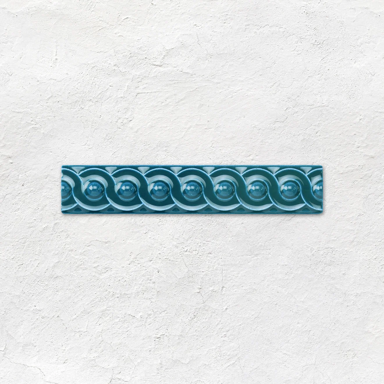 Baroque Blue Albert Dado, Baroque Blue Scroll Dado and Baroque Blue Omega Dado (above) Baroque Blue Field Tile (below)