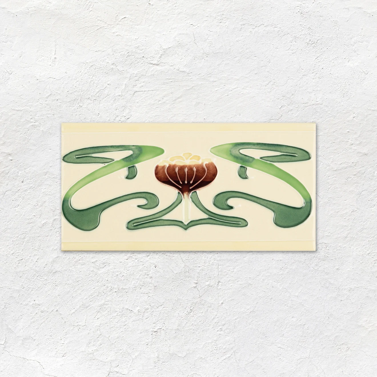 Victorian Green Albert Dado (above) Belle Epoque Border Tubelined and Victorian Green Omega Dado (middle) County White Field Tile (below)