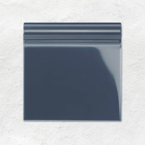 Ascot Blue Albert Dado, Lafleur Border on Ascot Blue, Lafleur on Ascot Blue and Ascot Blue Astragal Dado (above) Ascot Blue Half Tile (middle) Ascot blue Skirting Tile (below)