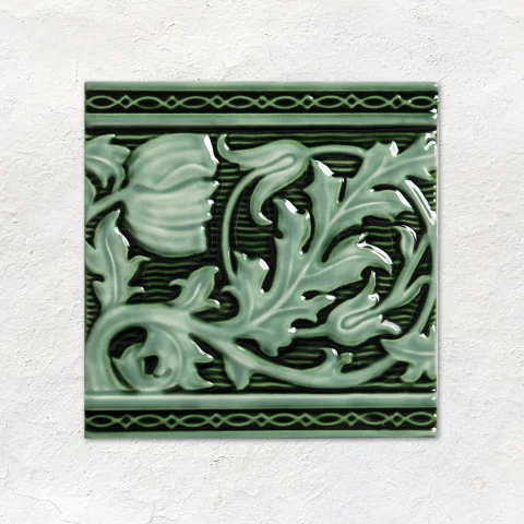Victorian Green Half Tile (above) Jade Breeze Egg & Dart Dado, Berkeley Jade Breeze on Victorian Green and Jade Breeze Omega Dado (middle) Victorian Green Half Tile (below)