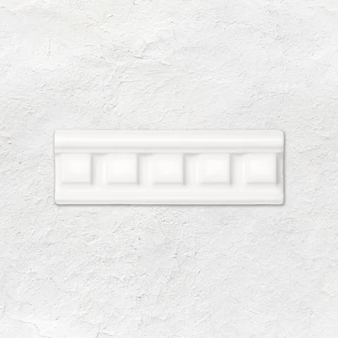 Brilliant White Metro Tile (above) Brilliant White Dentil Dado (middle) Brilliant White Metro Tile (below)