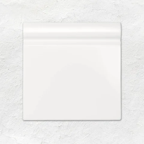 Jet Black Dentil Dado, Brilliant White Sigma and Jet Black Greek Key on Brilliant White (above) Jet Black Half Tile (middle) Brilliant White Skirting Tile (below)