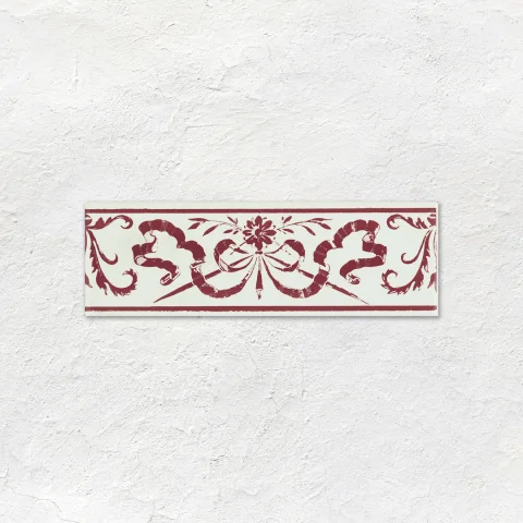 Brilliant White Field Tile (above) Burgundy Albert Dado, Burgundy Love Knot On Brilliant White and Burgundy Astragal Dado (middle) Brilliant White Field Tile (below)