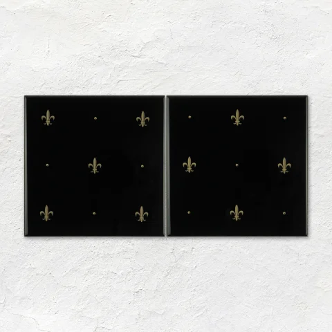 Gold Fleur De Lis On Jet Black and Gold Omega Dado (above) Jet Black Half Tile (below)