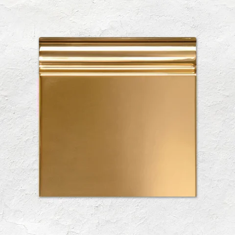 Gold Fleur De Lis on County White and Gold Sigma Dado (above) Gold Half Tile (middle) Gold Skirting Tile (below)