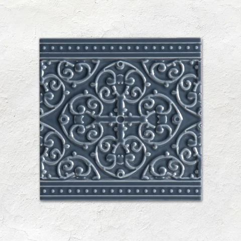 Ascot Blue Victoria Dado, Ascot Blue Astragal Dado and Grosvenor on Ascot Blue (above) Ascot Blue Field Tile (below)