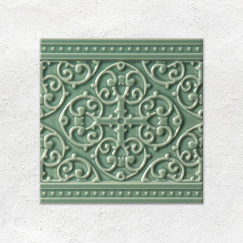 Jade Breeze Victoria Dado, Grosvenor on Jade Breeze and Jade Breeze Sigma  Dado (above) Jade Breeze Half Tile (below)