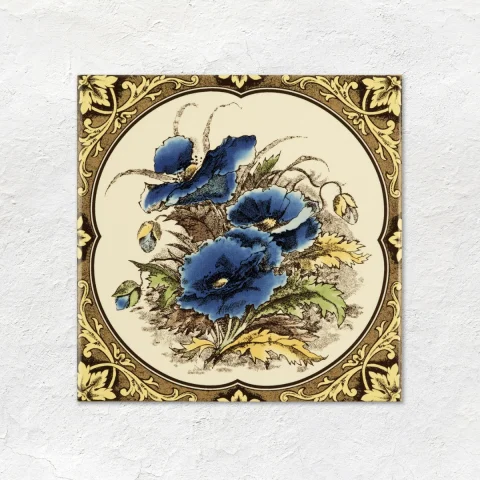 Windsor Blue Field Tile (above) Windsor Blue Omega Dado and Blue Poppies (middle) Windsor Blue Field Tile (below)