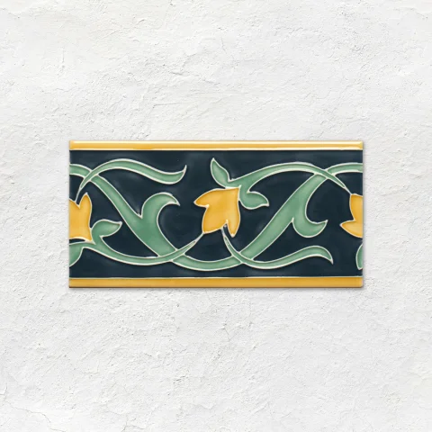 Ascot Blue Albert Dado, Lafleur Border on Ascot Blue, Lafleur on Ascot Blue and Ascot Blue Astragal Dado (above) Ascot Blue Half Tile (below)