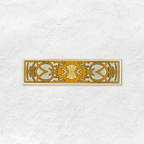 County White Field Tile (above) County White Albert Dado, Mucha Evening Reverie Quarter Tile and and County White Astragal Dado (middle) County White Field Tile (below)