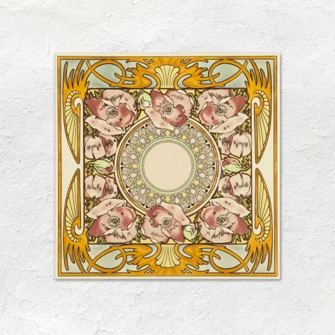 County White Field Tile (above) County White Albert Dado and Mucha Nocturnal Slumber Flower (middle) County White Field Tile (below)