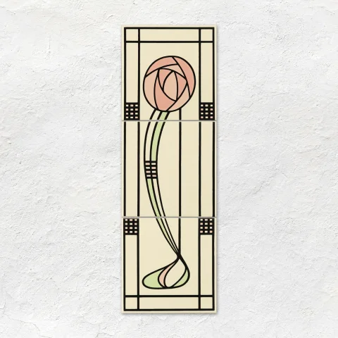 Colonial White Field Tile (wall) RH Glasgow Rose 3-Tile Panel (middle)