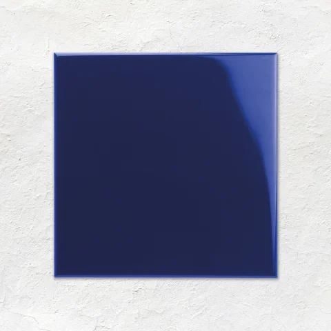 Brilliant White Half Tile (above) Royal Blue Dentil Dado, Brilliant White Omega Dado and Royal Blue Parthenon on Brilliant White (middle) Brilliant White Field Tile (below)