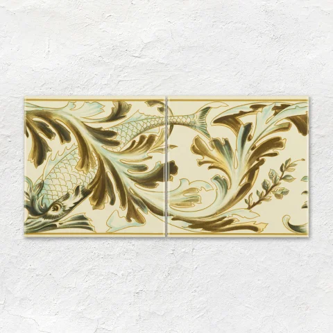 County White Egg & Dart Dado (above) Simpson:Fish Frieze (middle) County White Field Tile (below)