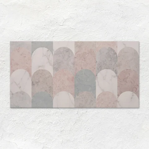South Beach Delano (left wall) Origins Blush Smooth Brick (right) Galana (floor)