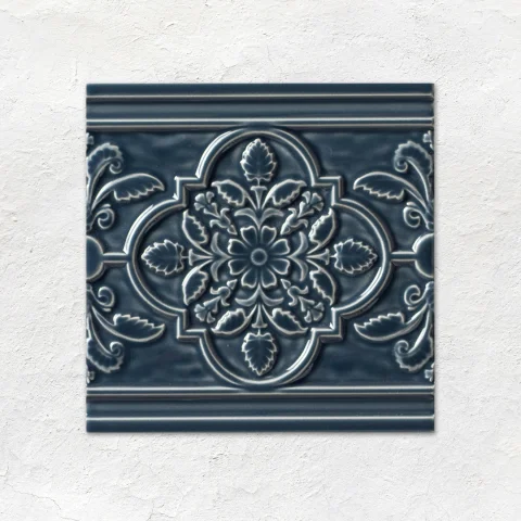 Ascot Blue Sigma Dado, Vintage White Omega Dado and St. James on Ascot Blue (above) Vintage White Half Tile (below)