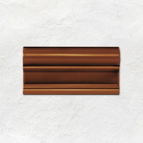 County White Half Tile (above) Teapot Brown Victoria Dado, Teapot Brown Omega Dado and Apple Blossom (middle) Teapot Brown Field Tile (below)