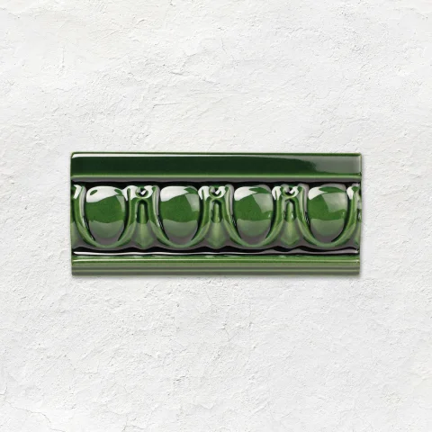 County White Metro Tile (above) Victorian Green Egg & Dart Dado and Victorian Green Astragal Dado (middle) Victorian Green Metro Tile (below)