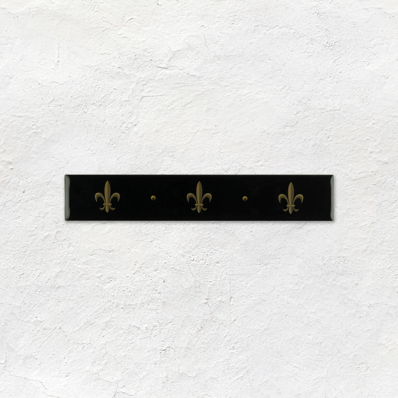 Gold Fleur De Lis On Jet Black and Gold Omega Dado (above) Jet Black Half Tile (below)