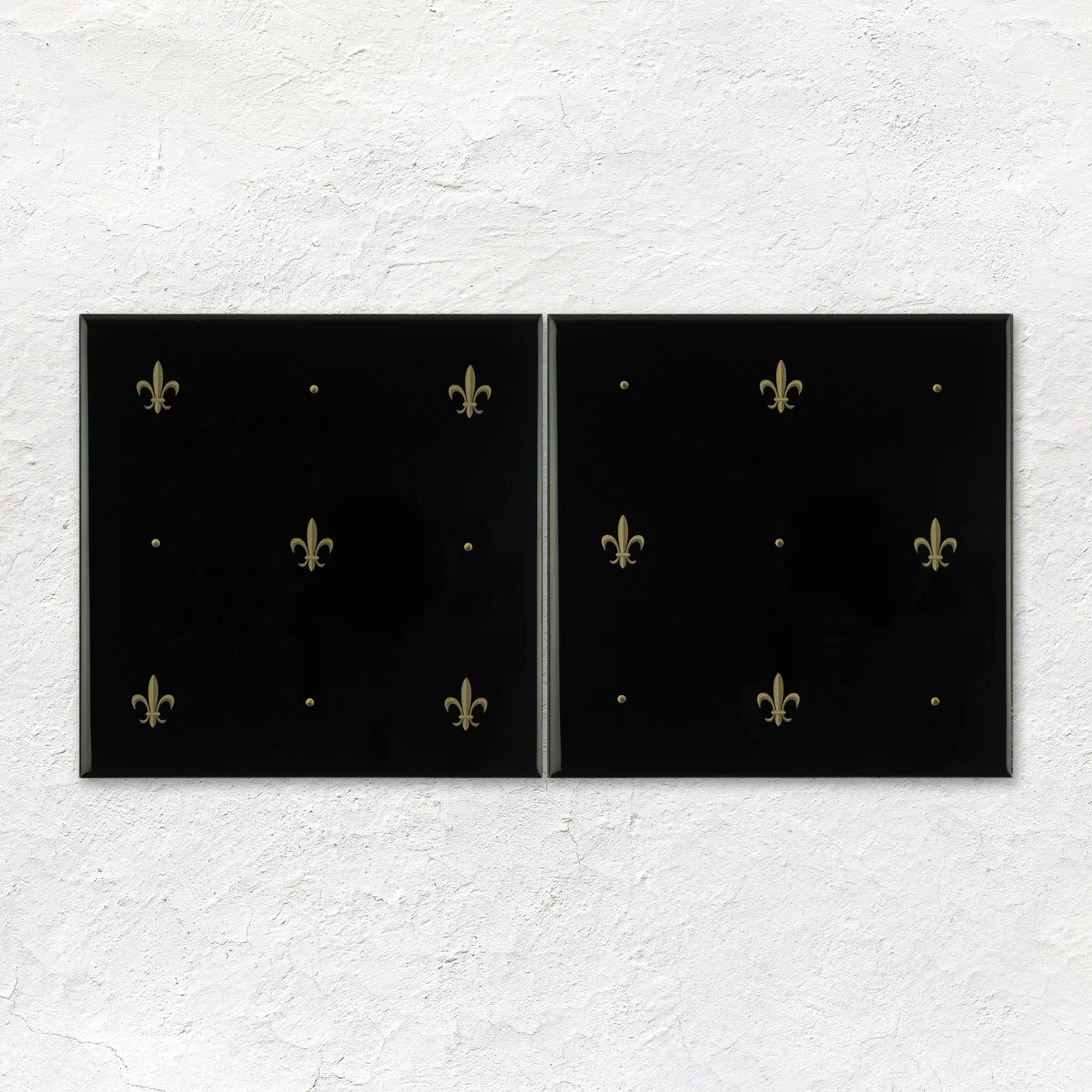 Gold Fleur De Lis On Jet Black and Gold Omega Dado (above) Jet Black Half Tile (below)
