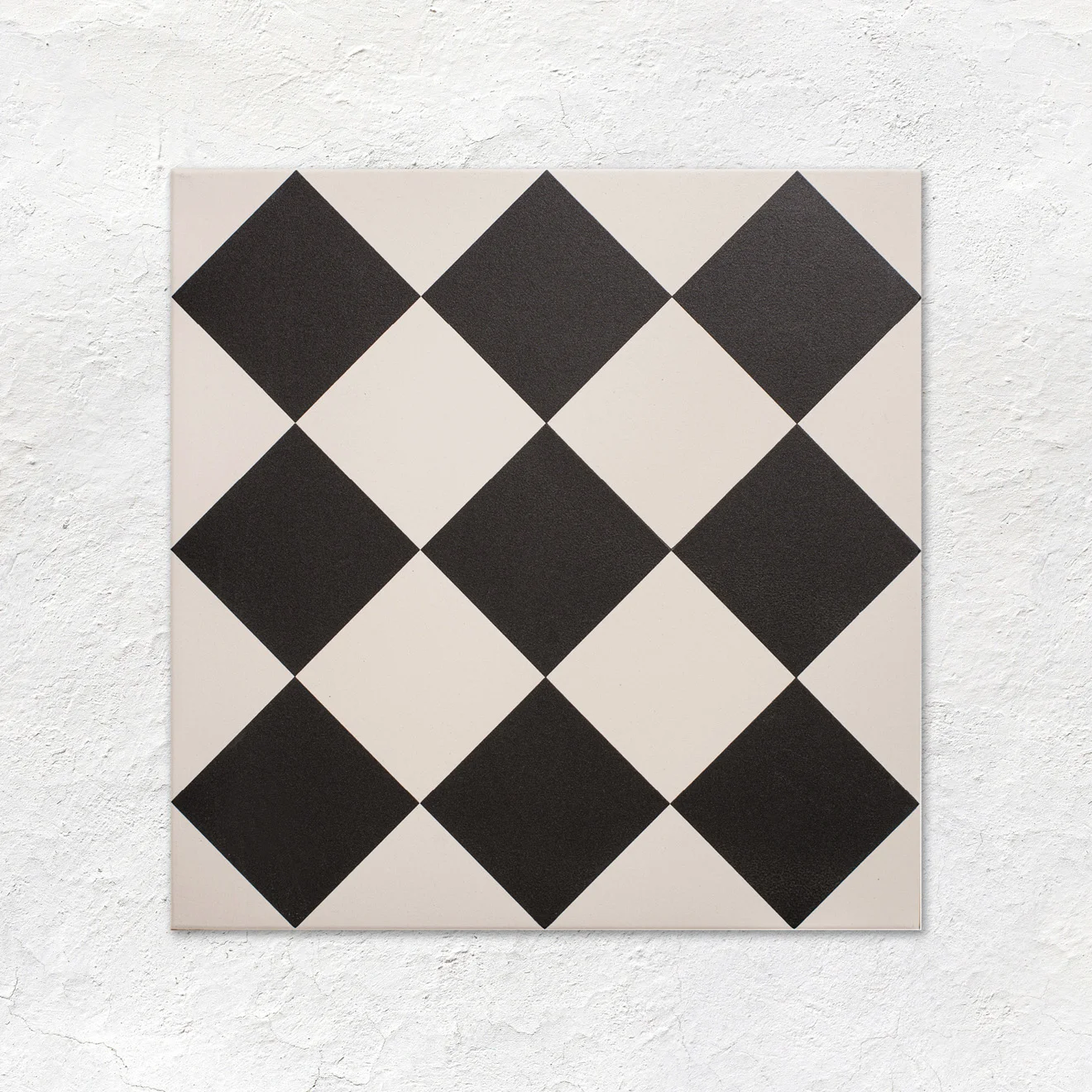 Brilliant White Field Tile (above) Jet Black Skirting (below) and Harlequin Large Black on Chalk (floor)