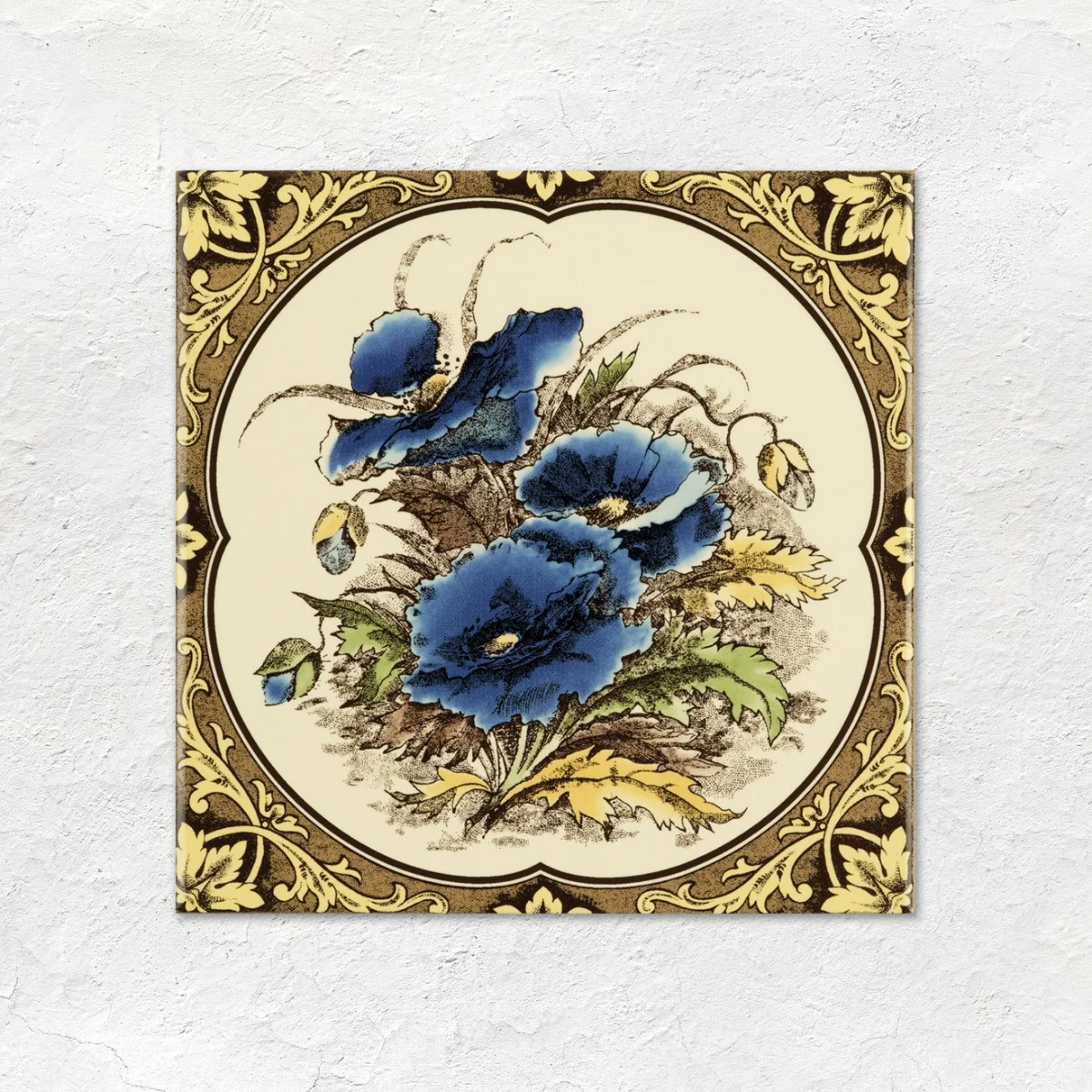 Windsor Blue Field Tile (above) Windsor Blue Omega Dado and Blue Poppies (middle) Windsor Blue Field Tile (below)