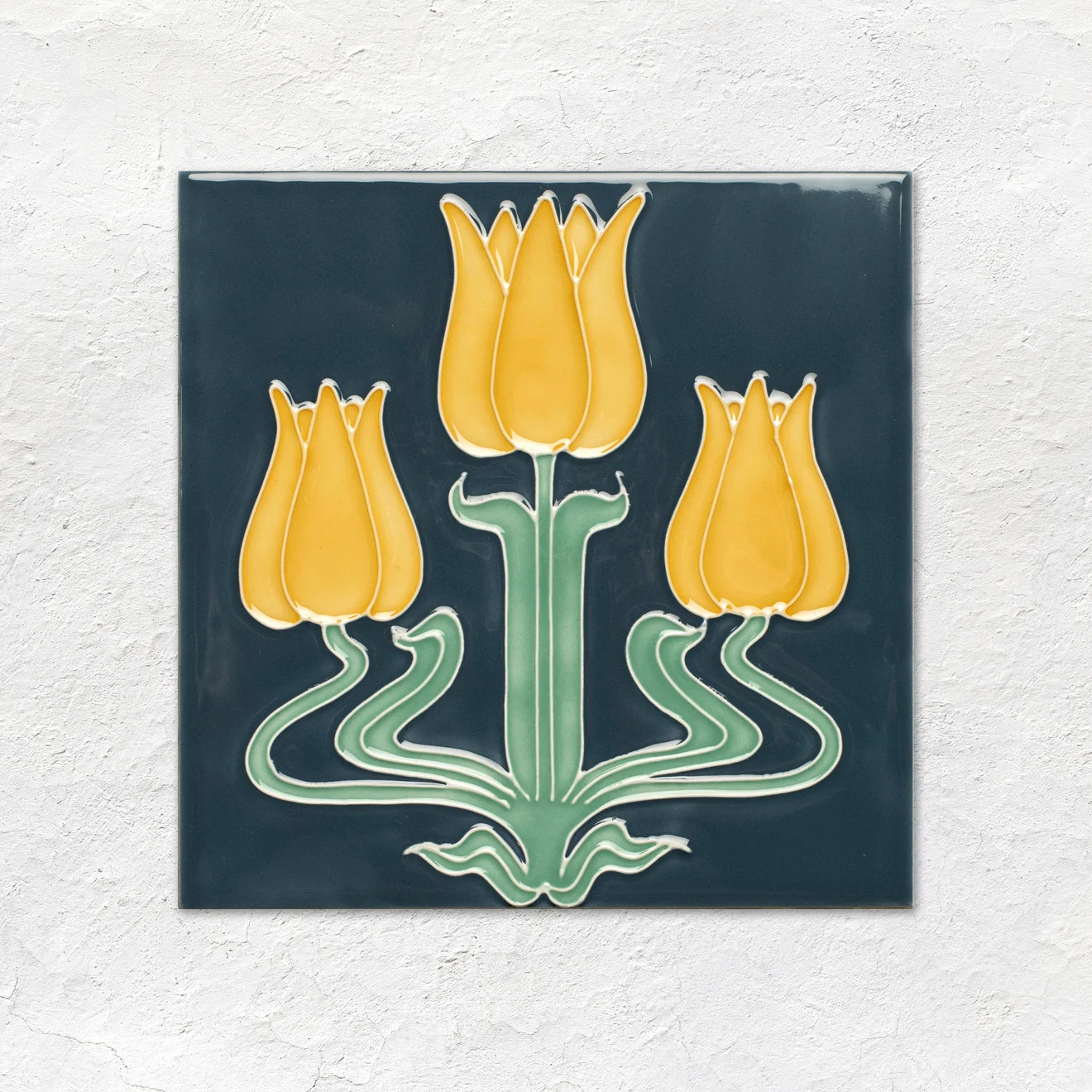 Ascot Blue Albert Dado, Lafleur Border on Ascot Blue, Lafleur on Ascot Blue and Ascot Blue Astragal Dado (above) Ascot Blue Half Tile (below)