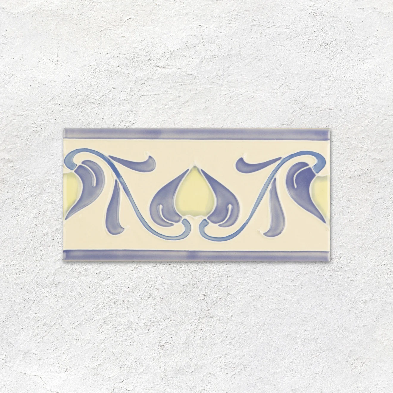 Colonial White Half Tile (above) Colonial White Albert Dado, Lilium Border Tubelined and Colonial White Omega Dado (middle) Colonial White Half Tile (below)