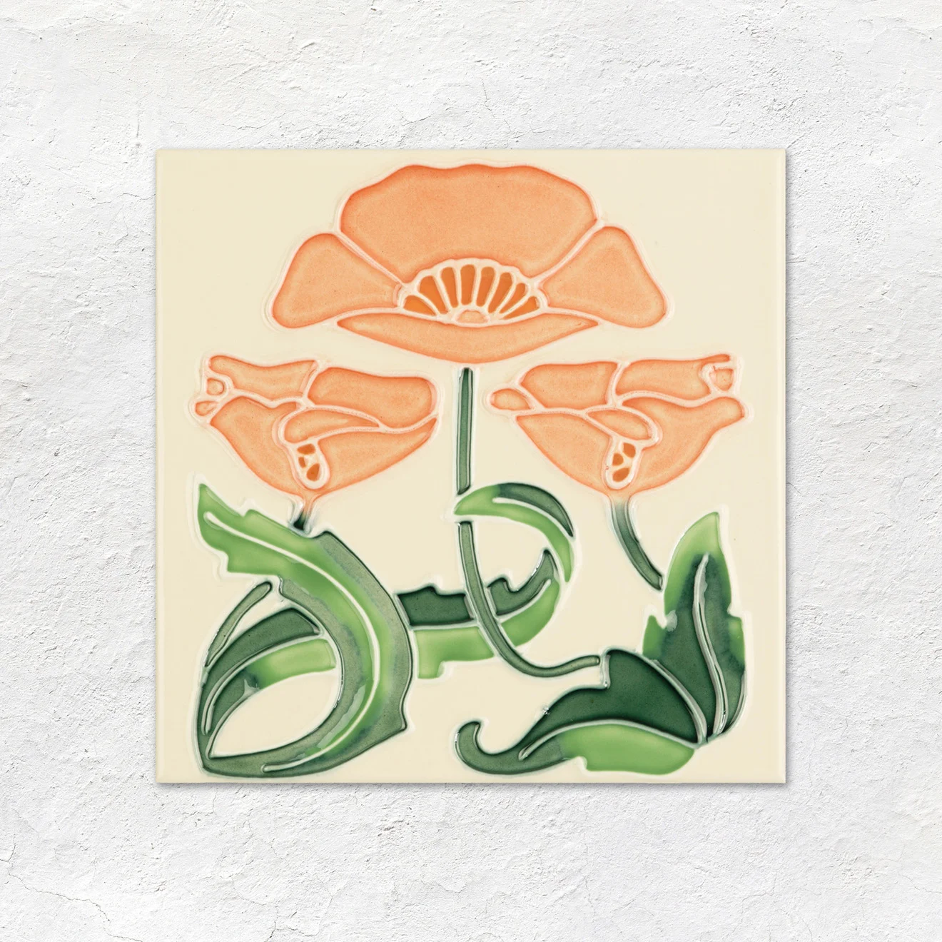 Colonial White Albert Dado and Moulin Rouge Tubelined (above) Colonial White astragal Dado, Colonial White Field Tile and Lotus Flower Border (middle) Colonial White Field Tile (below)
