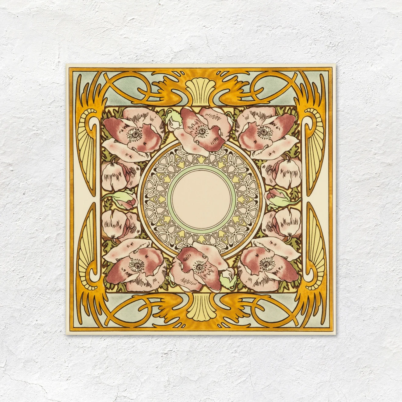 County White Field Tile (above) County White Albert Dado and Mucha Nocturnal Slumber Flower (middle) County White Field Tile (below)