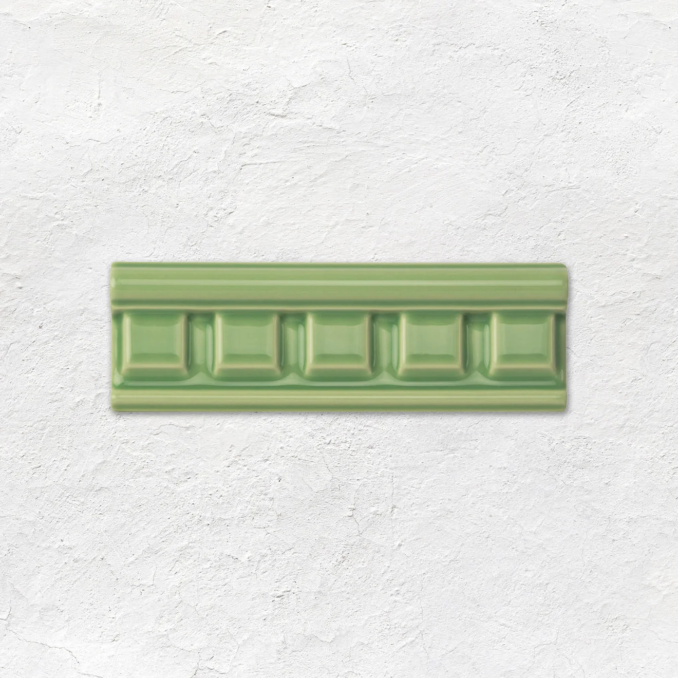 Palm Green Dentil Dado and Palm Green Omega Dado (above) Palm Green Field Tile (below)