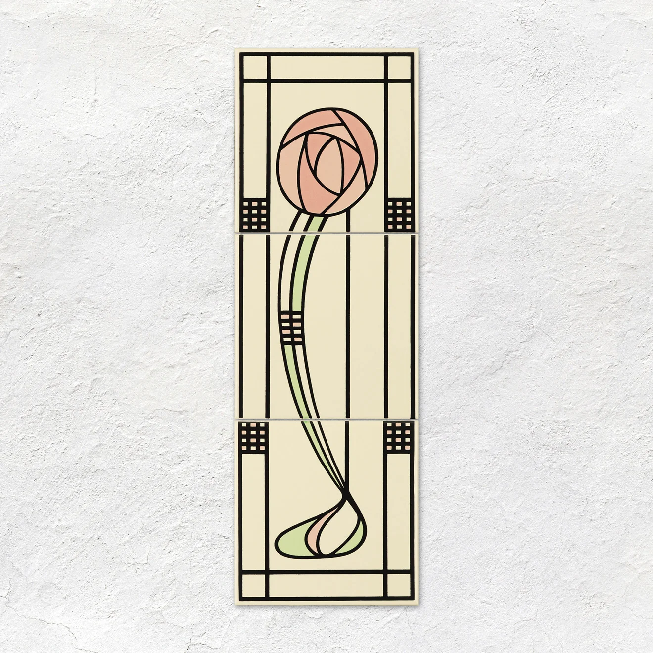 Colonial White Field Tile (wall) RH Glasgow Rose 3-Tile Panel (middle)