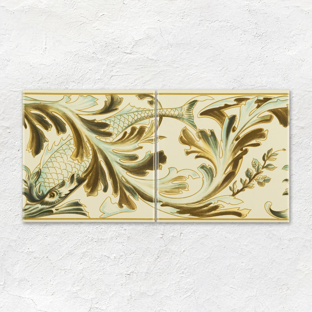 County White Egg & Dart Dado (above) Simpson:Fish Frieze (middle) County White Field Tile (below)