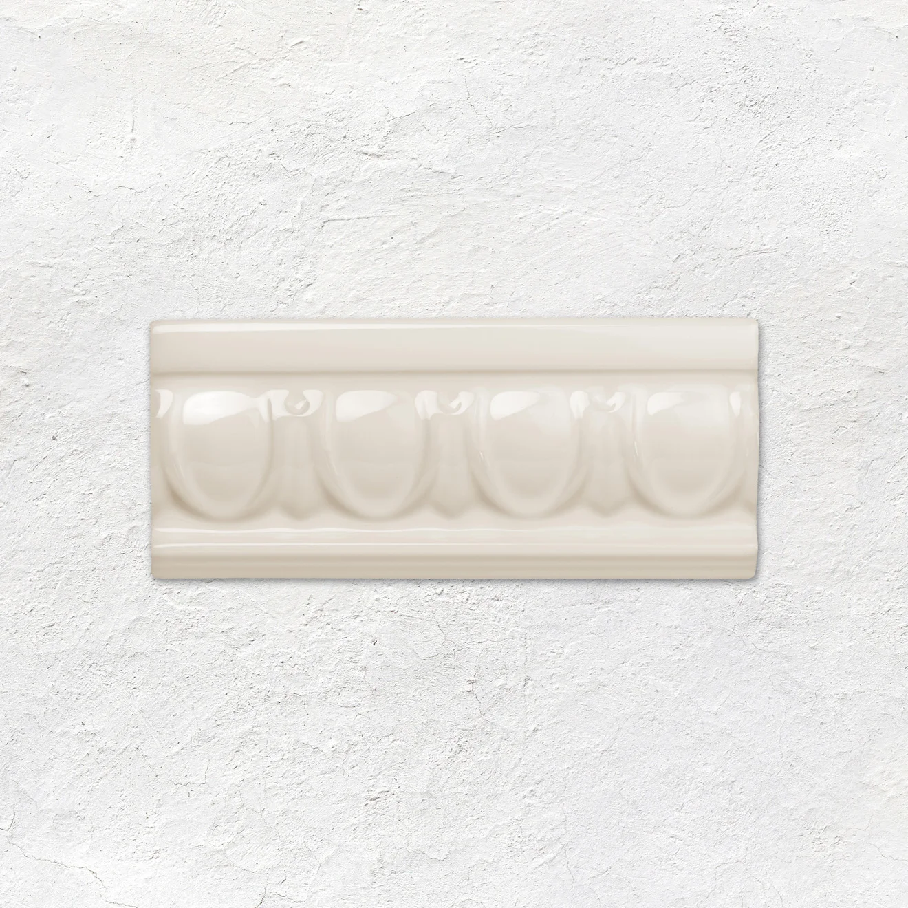 Vintage White Egg & Dart Dado (above) Vintage White Half Tile (middle) Vintage White Egg & Dart Dado and Vintage White Astragal Dado (below)
