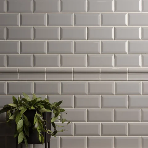 Westminster Grey Metro Tile (above) Westminster Grey Victoria Dado (middle) Westminster Grey Metro Tile (below)
