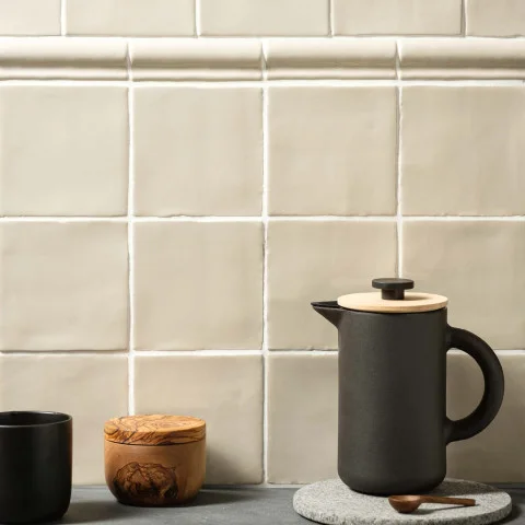 Pumice Cosmopolitan Rail Moulding (above) Pumice Cosmopolitan Field Tile (below)