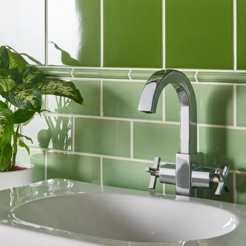 Pavilion Green Field Tile (above) Palm Green Astragal Dado (middle) Palm Green Half Tile (below)