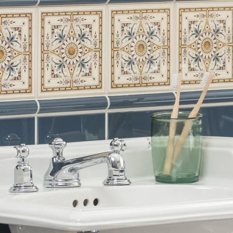 Symmetrical Classical Pattern (above) Ascot Blue Sigma  Dado and Ascot Blue Field Tile (below)