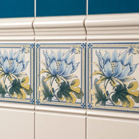 Colonial White Albert Dado (above) Peony (middle) Colonial White Field Tile (below)