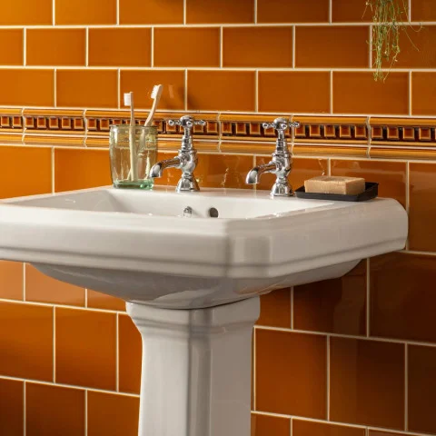 Ochre Half Tile (above) Ochre Dentil Dado and Ochre Sigma (middle) Ochre Field Tile (below) 