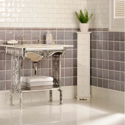 China White Cosmopolitan Half Tile & Marsh Cosmopolitan Rail (above) Marsh Cosmopolitan Field Tile (middle) China White Cosmopolitan Rail Moulding & China White Cosmopolitan Field Tile (below)