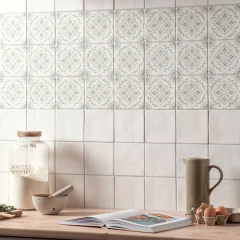 Jaipur Jasmine (above) Frost Field Tile (below)