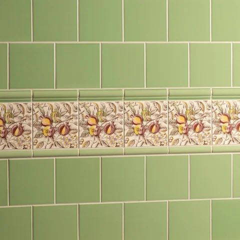 Palm Green Field Tile (above) Palm Green Albert Dado and Pomegranate (middle) Palm Green Field Tile (below)
