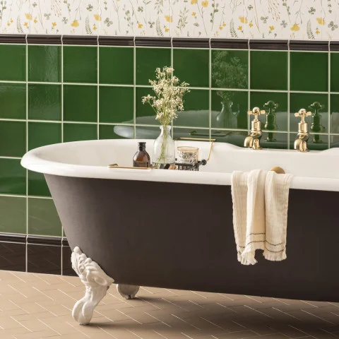 Wildflower Gold (above) Jet Black Albert Dado and Victorian Green Field Tile (middle) Jet Black Skirting Tile (below