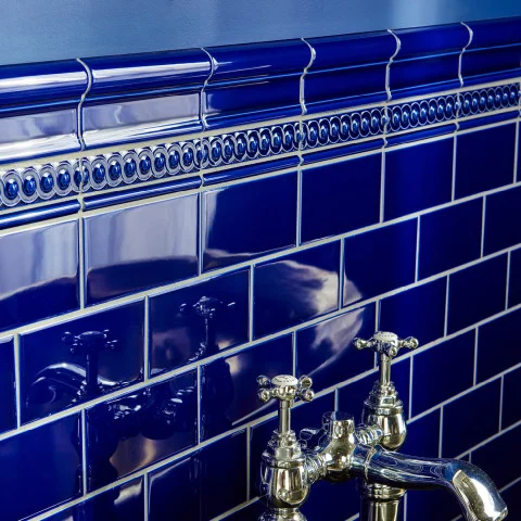 Royal Blue Victoria Dado, Royal Blue Scroll Dado and Royal Blue Omega Dado (above) Royal Blue Half Tile (below)