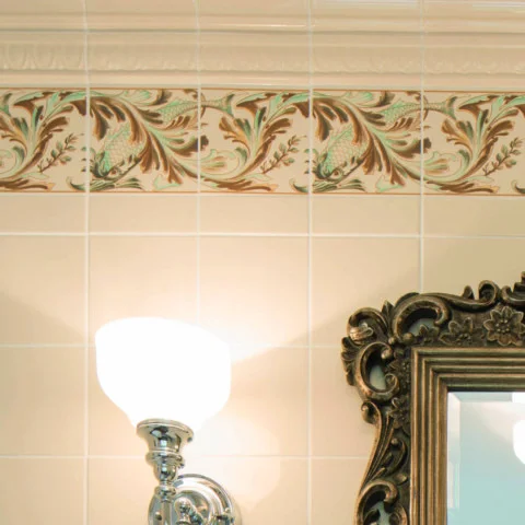 County White Egg & Dart Dado (above) Simpson:Fish Frieze (middle) County White Field Tile (below)