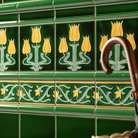 Victorian Green Victoria Dado and Lafleur on Victorian Green (above) Victorian Green Sigma  Dado and Lafleur Border on Victorian Green (middle) Victorian Green Field Tile (below)