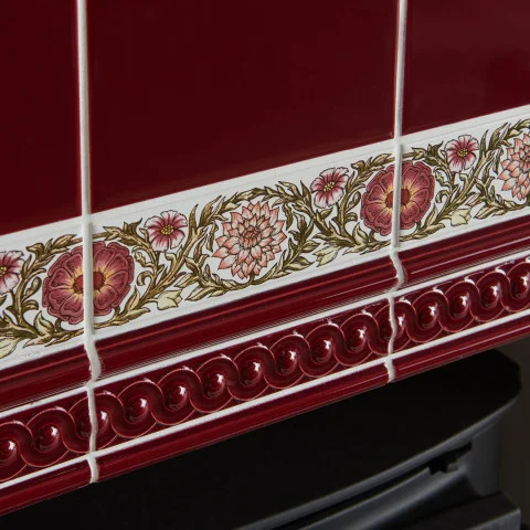 Burgundy Field Tile (above) Knot Garden Pink Border and Burgundy Astragal Dado (middle) Burgundy Scroll Dado and Burgundy Omega Dado (below)